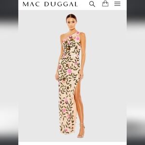 Mac Duggal one shoulder floral sequin dress
